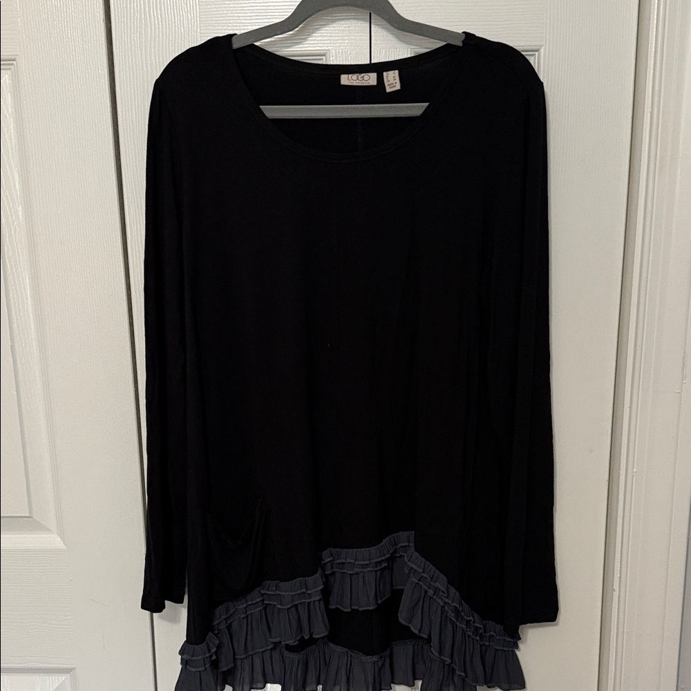 LOGO by Lori Goldstein high low Ruffle Chiffon Tunic